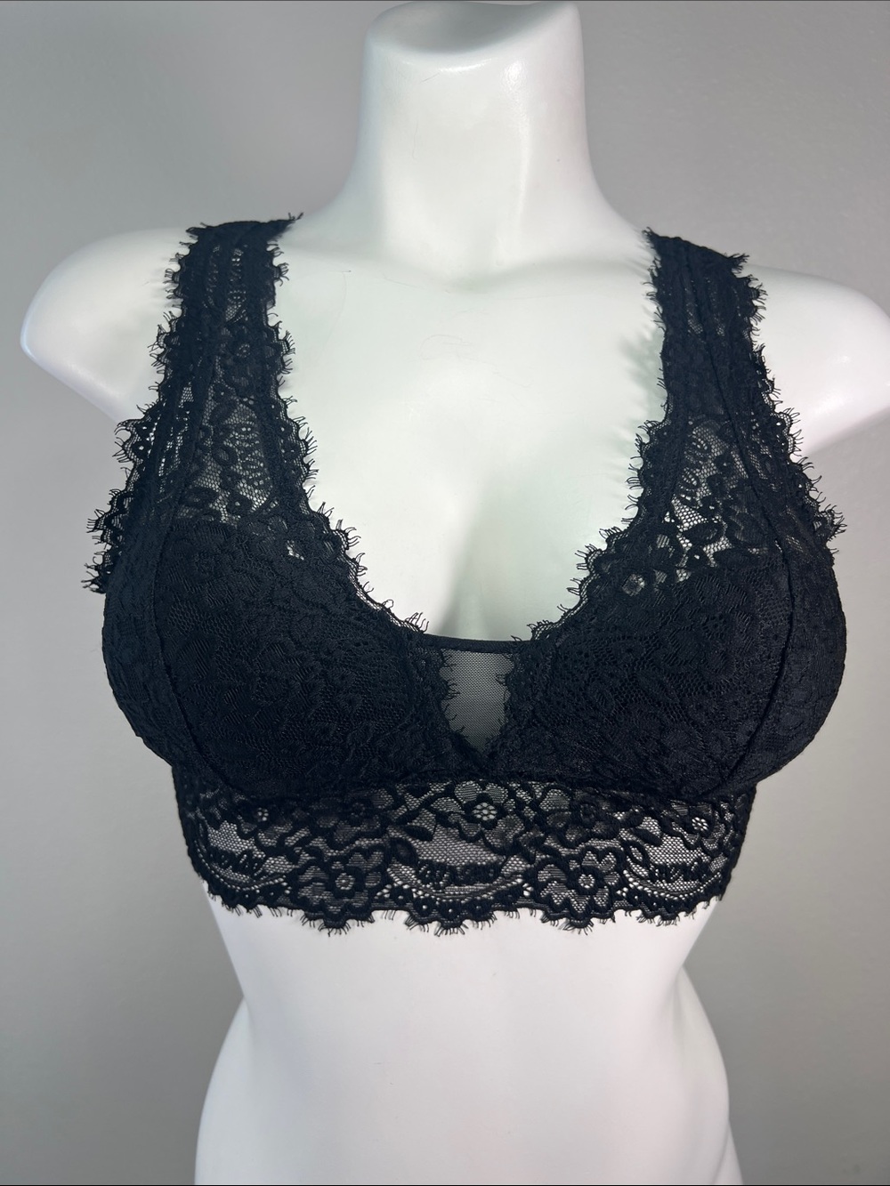 aerie Black Lace Longline Bralette with Scalloped Trim SMALL